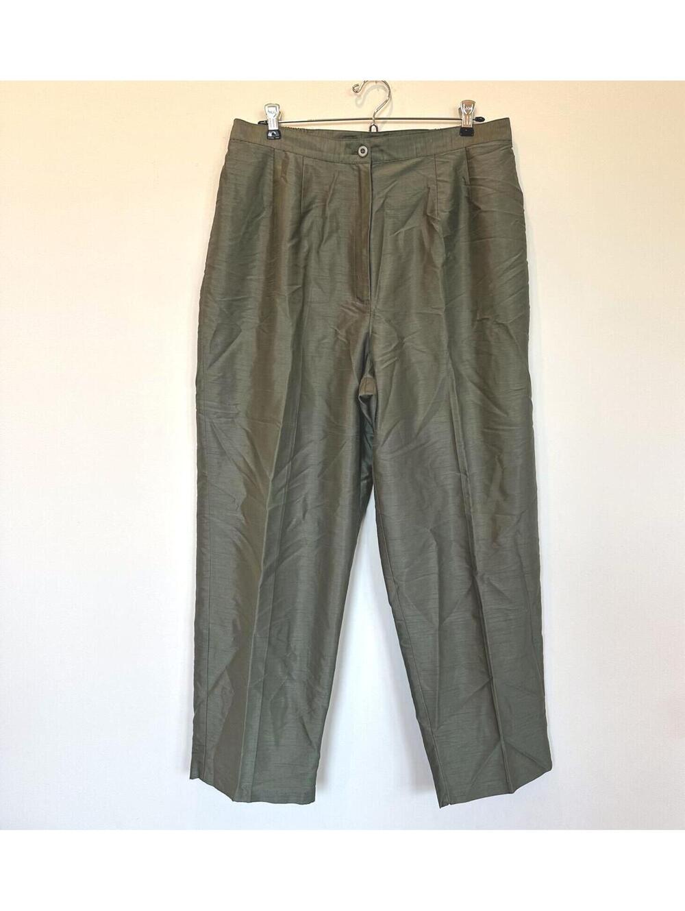 DRESS BARN Vtg. Dress Pants Sage Green Women's 16W Tapered Raw Silk-Like Finish
